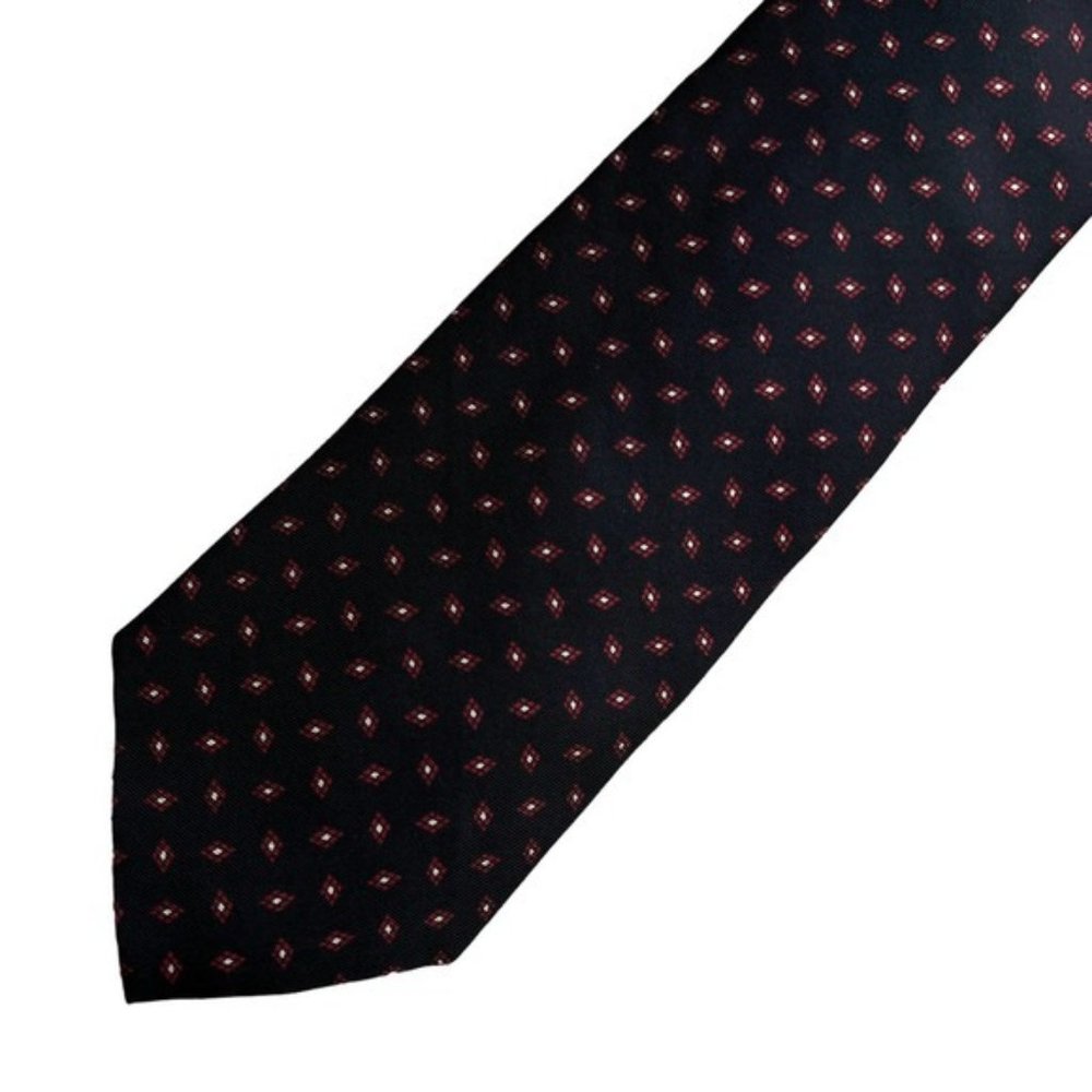 Bert Pulitzer Vintage Black and Red Printed 100% Silk Necktie Tie